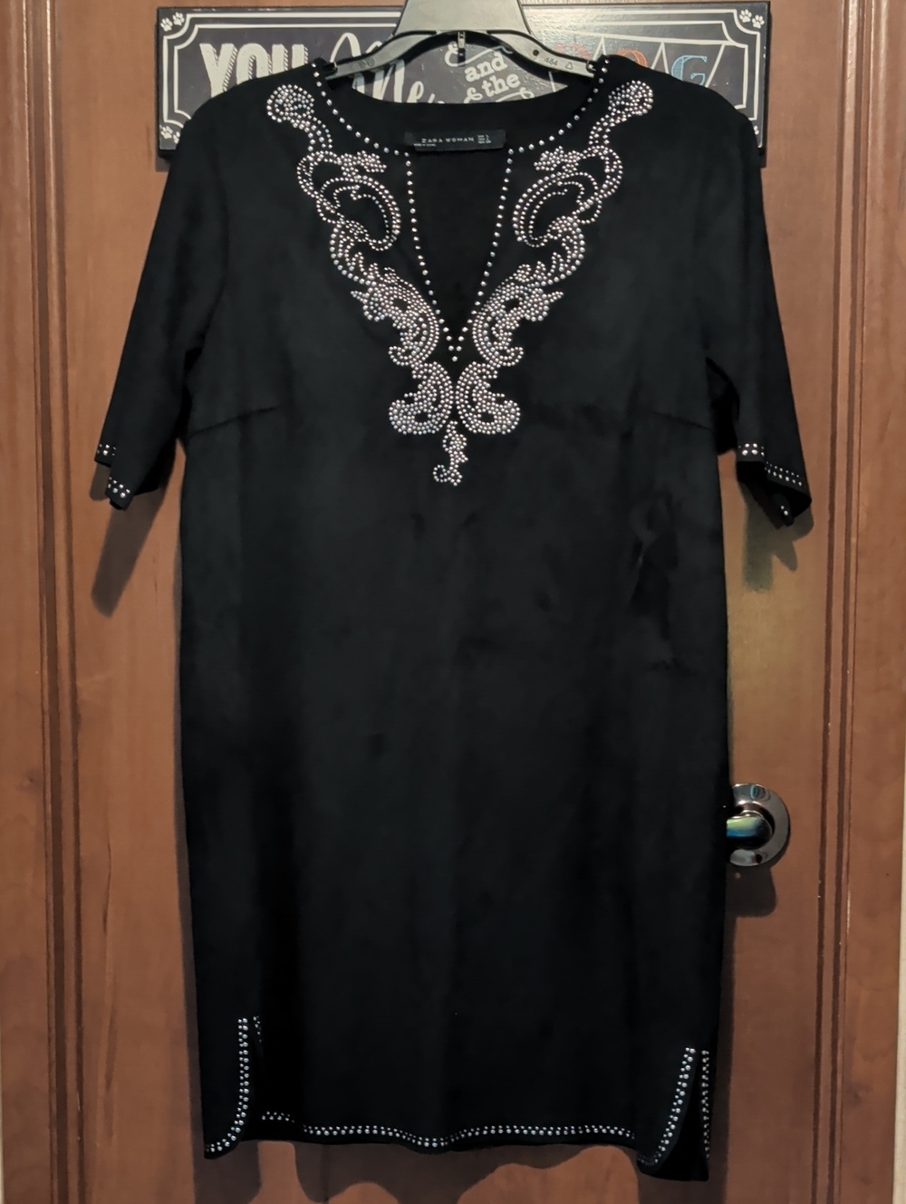 Zara Black Midi Dress with Silver Stud Embellishment
